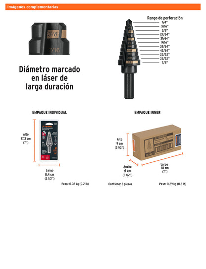 Broca escalonada óxido negro de 11 escalones con punta Split Point