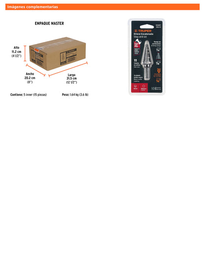 Broca escalonada óxido negro de 11 escalones con punta Split Point