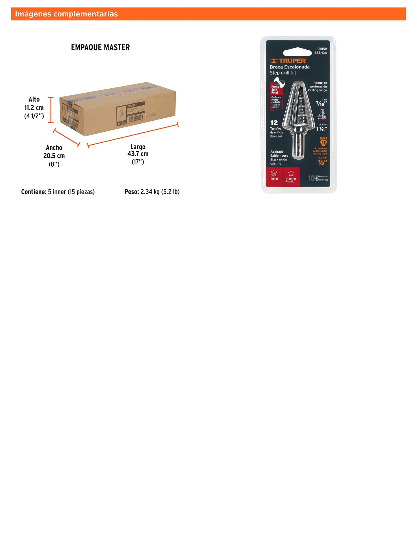 Broca escalonada óxido negro de 12 escalones con punta Split Point