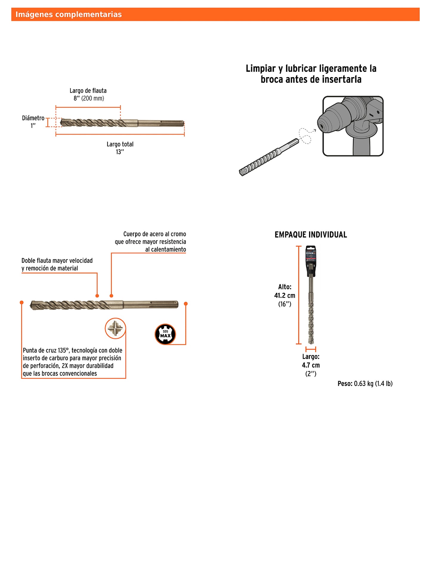 Broca SDS max de 1" x 13"