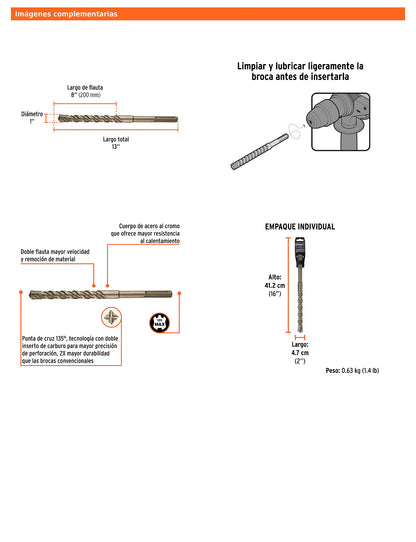 Broca SDS max de 1" x 13"