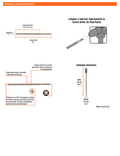 Broca SDS max de 1" x 21"