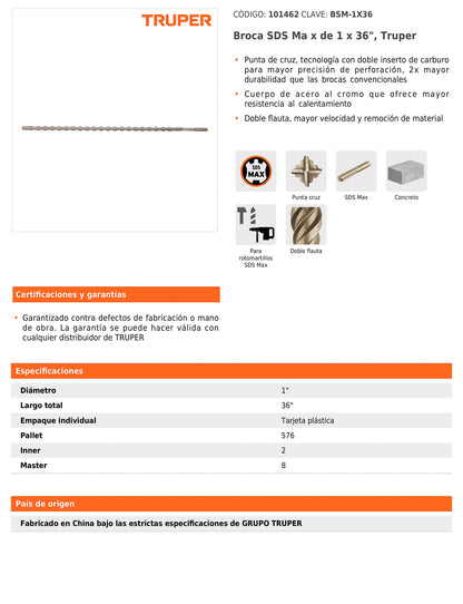 Broca SDS max de 1" x 36"