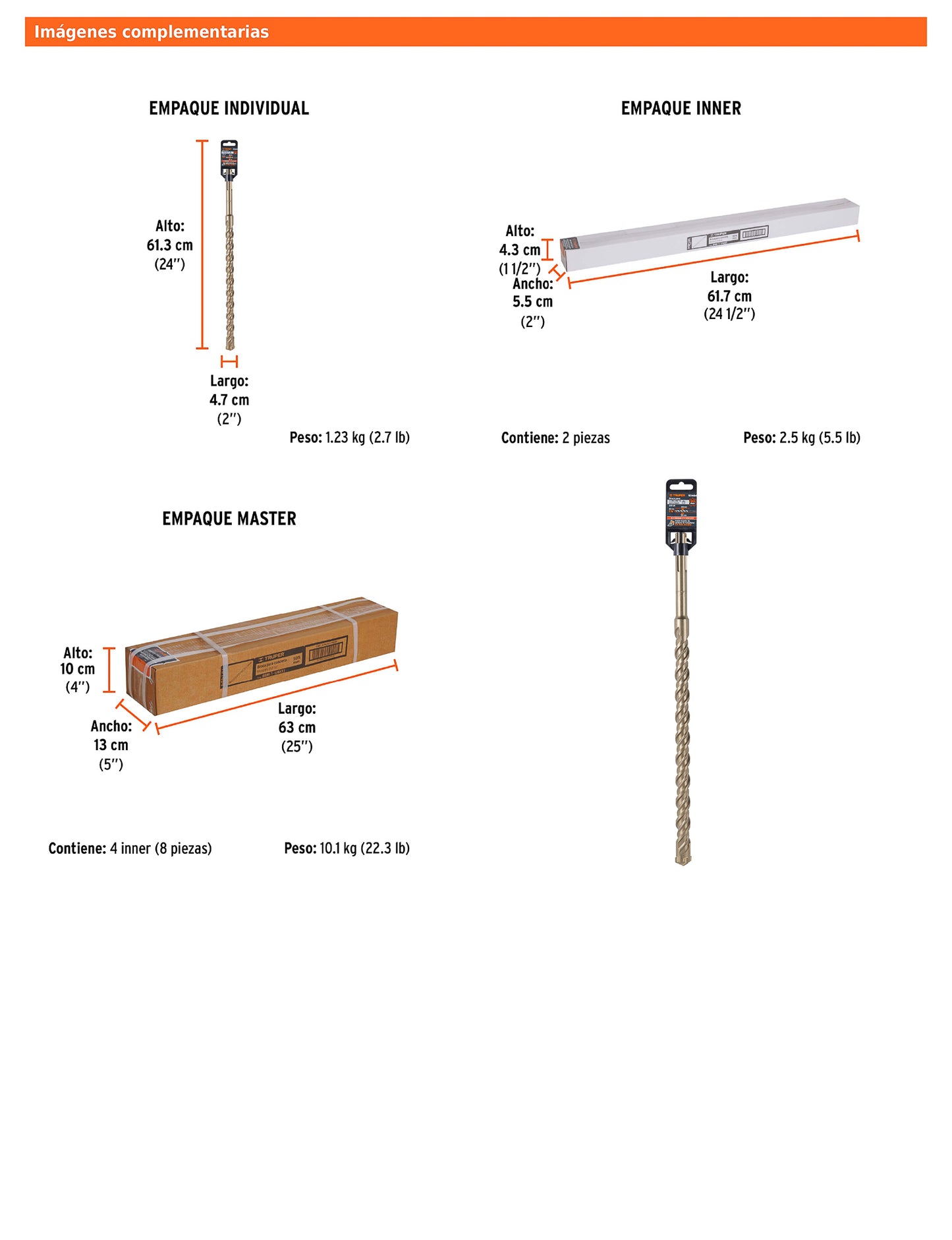 Broca SDS max de 1-1/8" x 21"