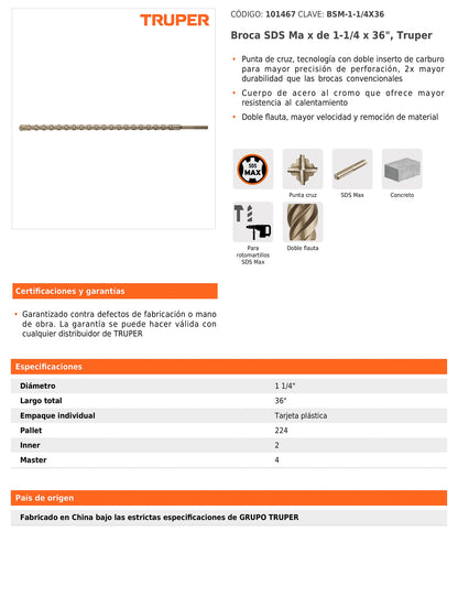 Broca SDS max de 1-1/4" x 36"
