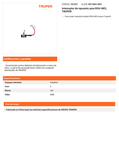 Ficha tecnica - Interruptor para ROU-NX3 - SKU 101527