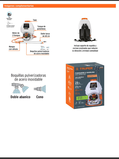 Fumigador de 25 L con motor a gasolina de 2 tiempos