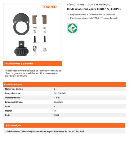 Ficha tecnica - Kit de refacciones para TORQ-1/2 - SKU 101603