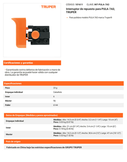 Ficha tecnica - Interruptor para PULA-7A3 - SKU 101611