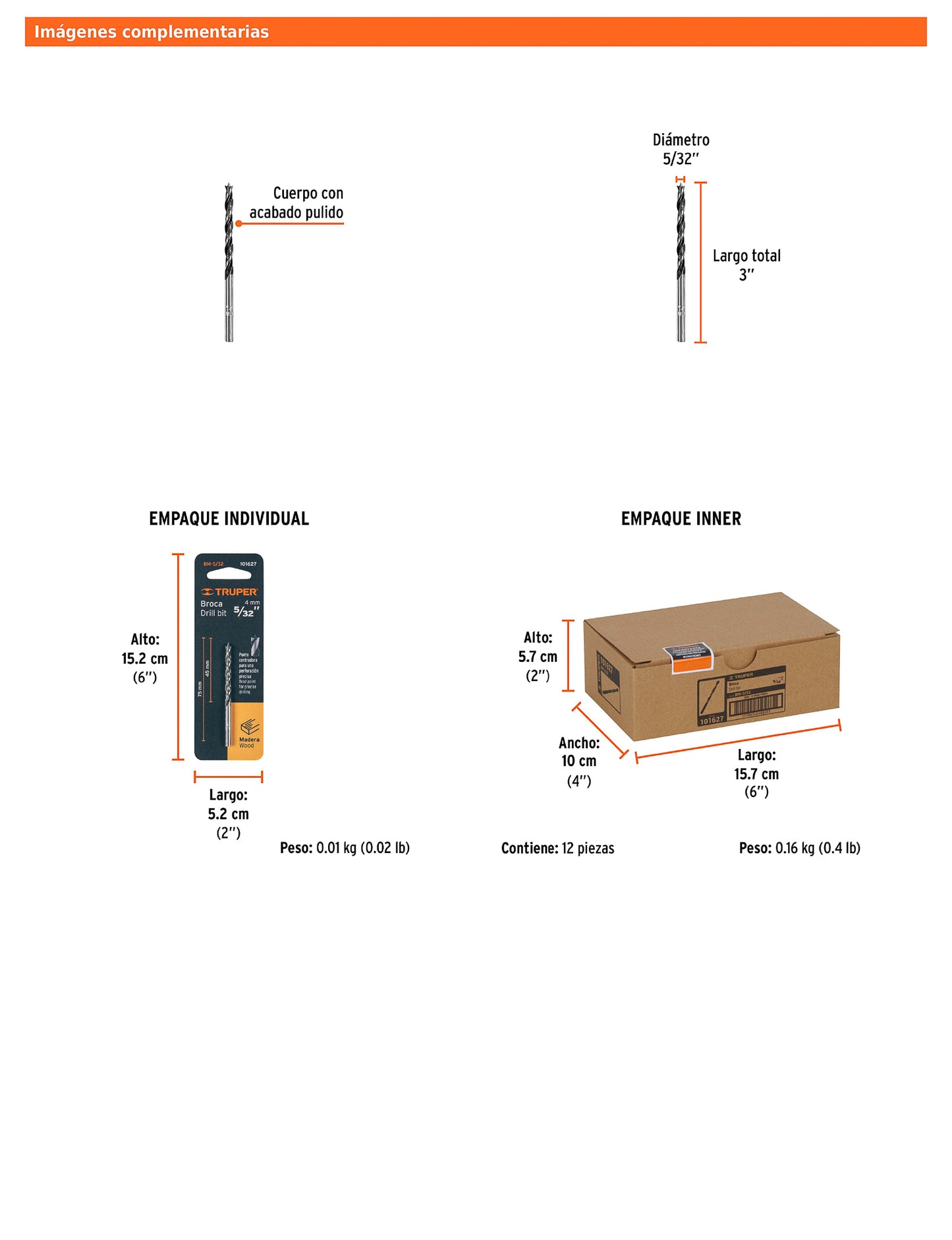 Broca para madera con punta centradora de 5/32"
