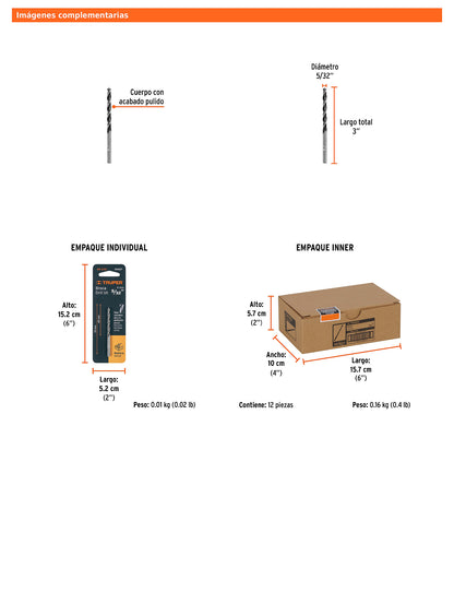 Broca para madera con punta centradora de 5/32"
