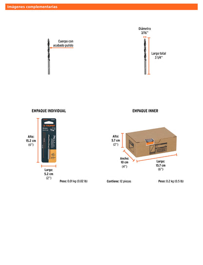 Broca para madera con punta centradora de 3/16"
