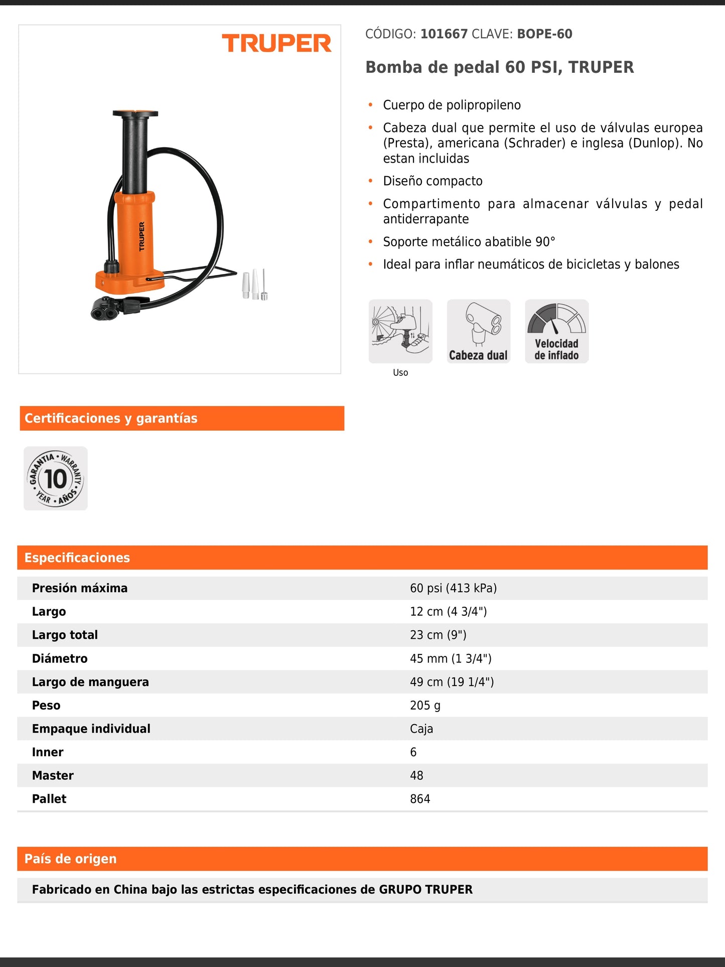 Bomba de pedal de polipropileno con cabeza dual