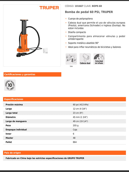 Bomba de pedal de polipropileno con cabeza dual