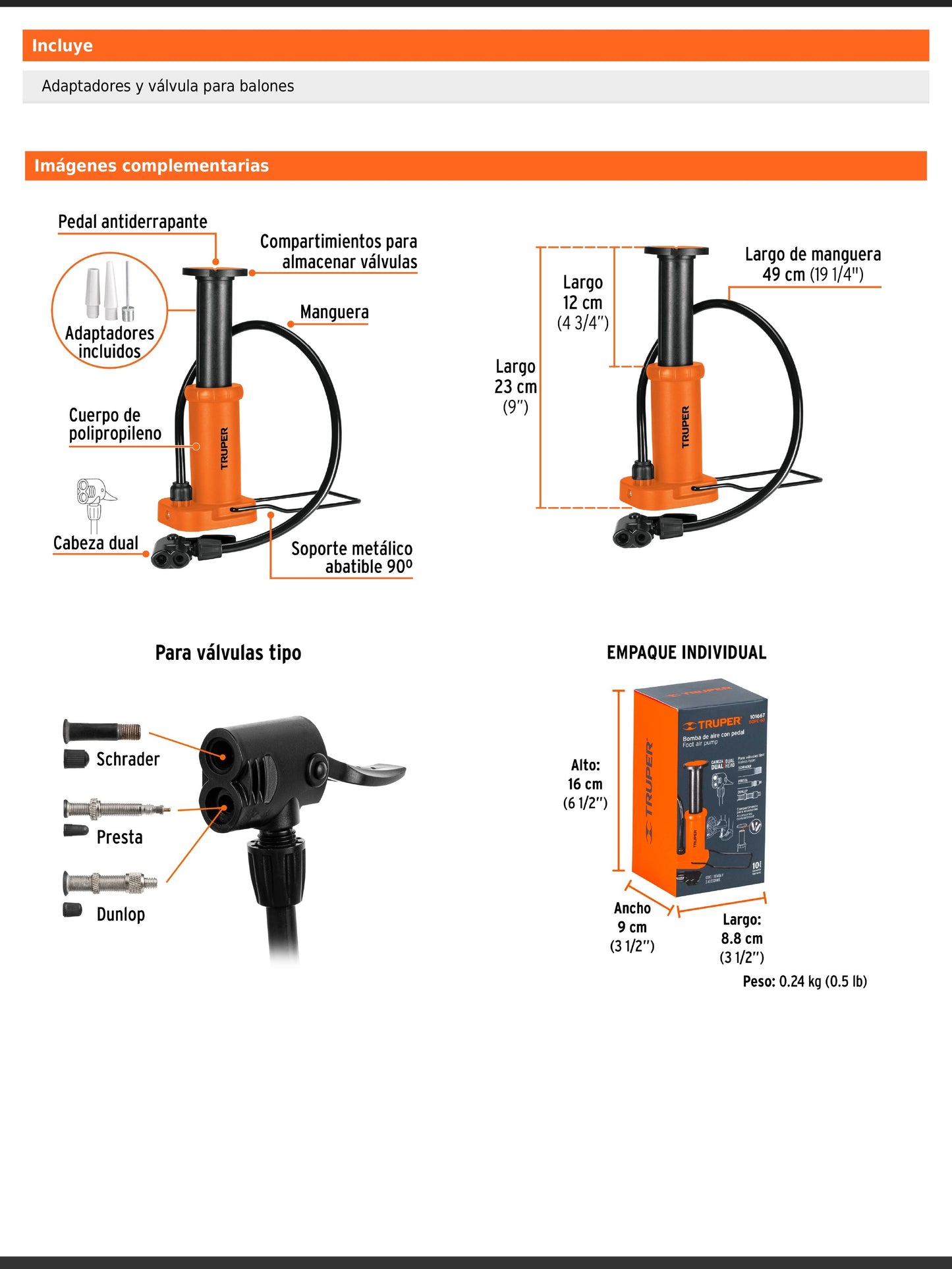 Bomba de pedal de polipropileno con cabeza dual