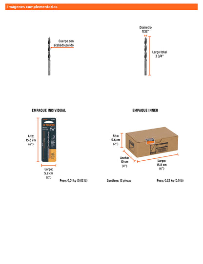 Broca para madera con punta centradora de 7/32"