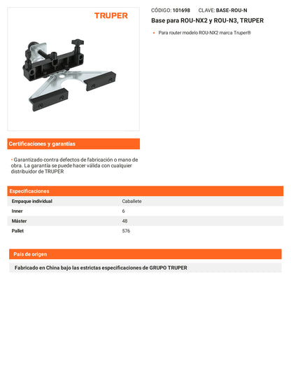 Ficha tecnica - Base para ROU-NX2 y ROU-N3 - SKU 101698