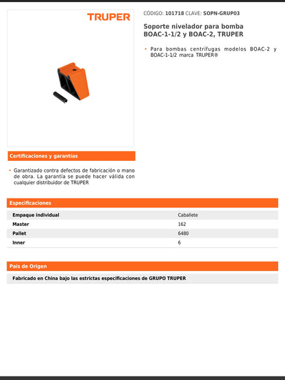 Soporte nivelador para bomba BOAC de 1 1/2 y 2