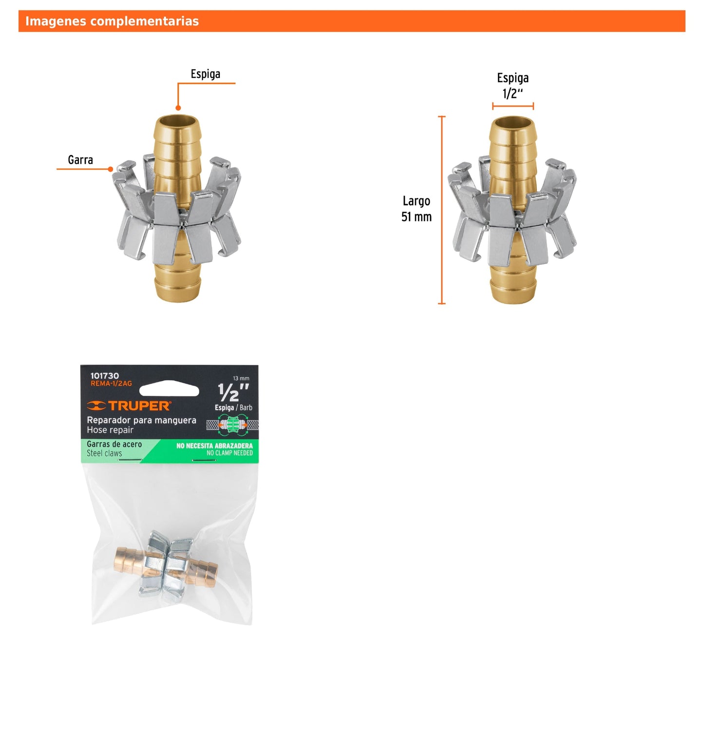Reparador tipo garra de aluminio para manguera de 1/2"