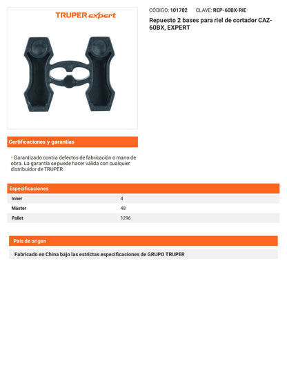 Ficha tecnica - Repuesto 2 bases para riel CAZ-60BX - SKU 101782