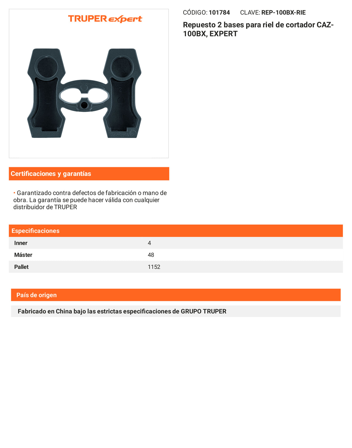 Ficha tecnica - Repuesto 2 bases para riel CAZ-100BX - SKU 101784