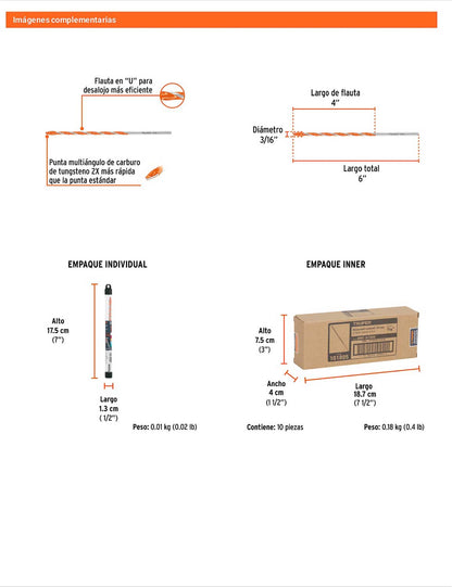 Broca multimaterial 3/16 x 6"