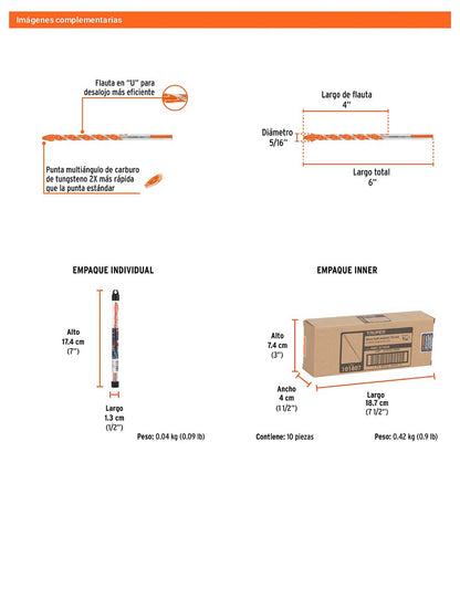 Broca multimaterial 5/16 x 6"