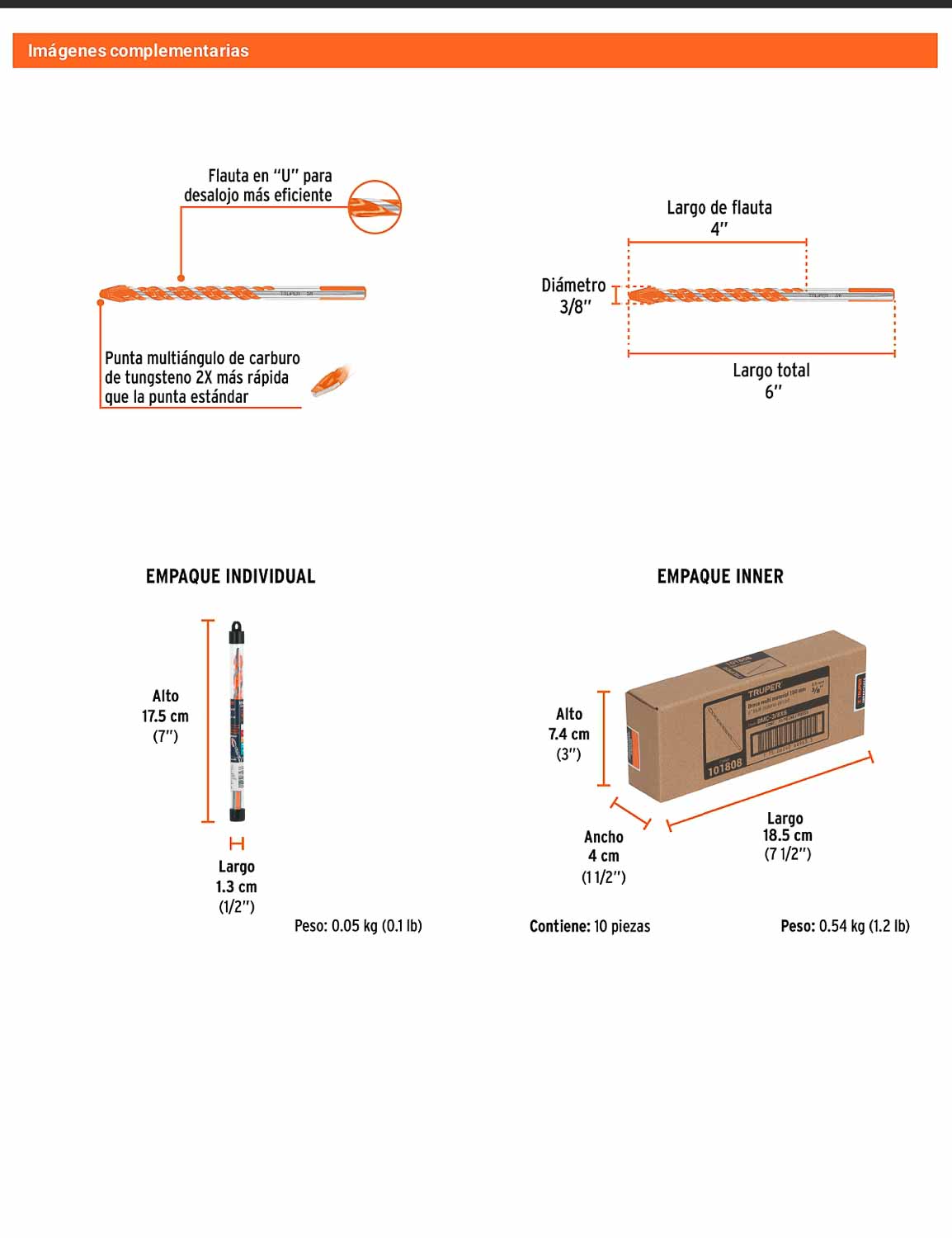 Broca multimaterial 3/8 x 6"