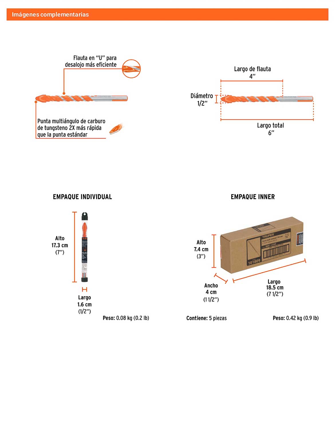 Broca multimaterial 1/2 x 6"