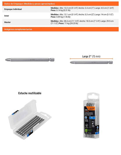 Puntas de Cruz PH2 de 4"  Estuche con 5 unidades