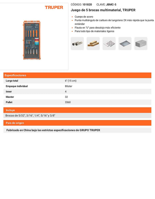 Juego de 5 brocas multimaterial