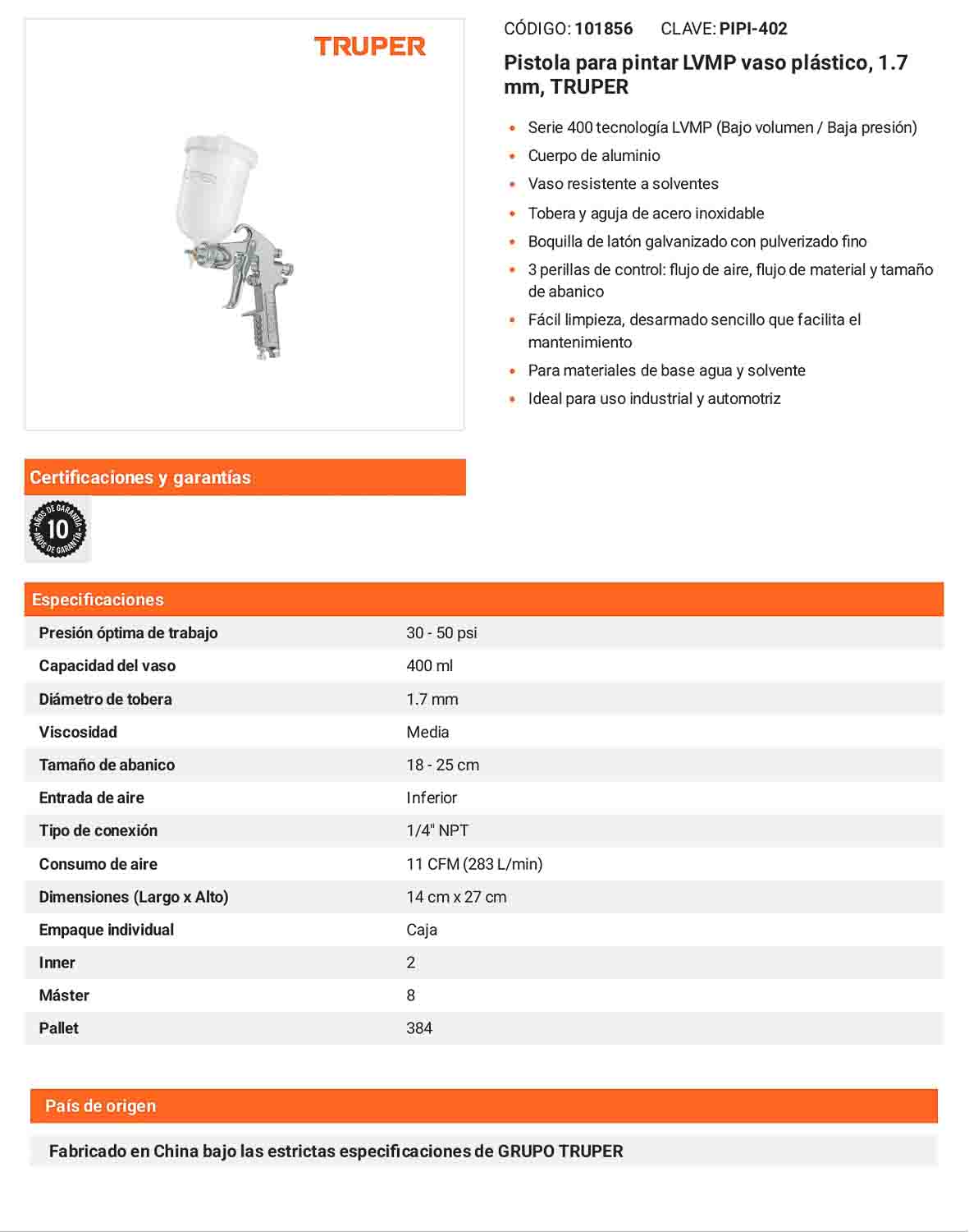 Pistola pintar LVMP 1.7 mm 400 ml