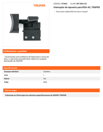 Ficha tecnica - Interruptor para ROU-A3 - SKU 101863