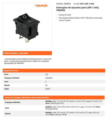 Ficha tecnica - Interruptor para LIOR-1/4A2 - SKU 101913