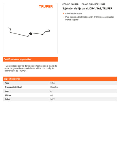Ficha tecnica - Sujetador de lija para LIOR-1/4A2 - SKU 101918
