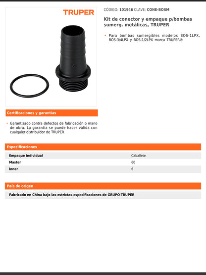Kit de conector y empaque para bombas sumergibles metálicas