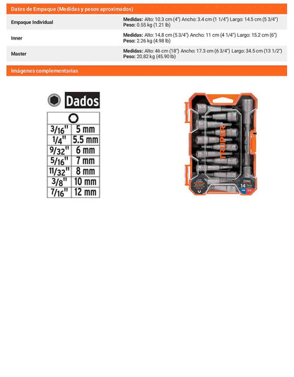 Juego de 14 Dados Magnéticos para Taladro