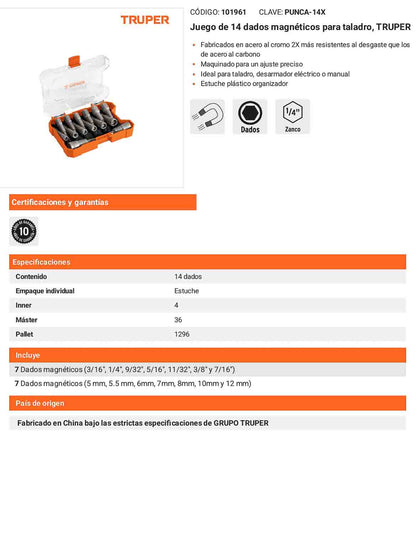 Juego de 14 Dados Magnéticos para Taladro