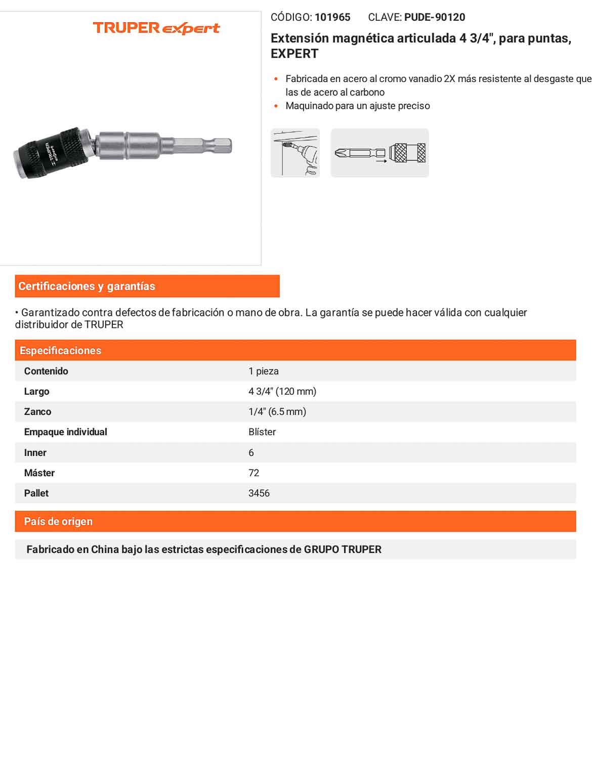Extensión magnética articulada 4 3/4pulg. para puntas