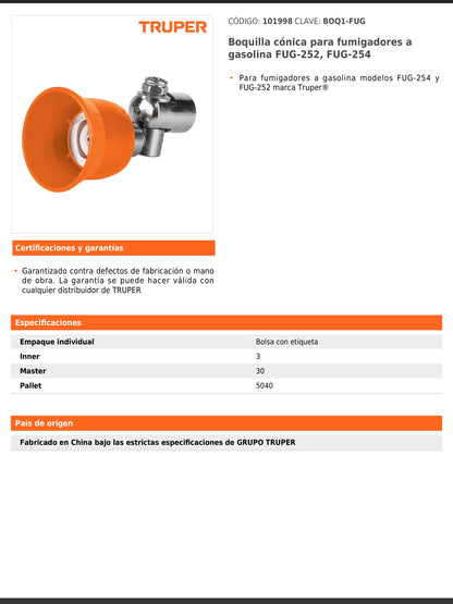 Boquilla cónica para fumigadores a gasolina modelos FUG 252 y FUG 254