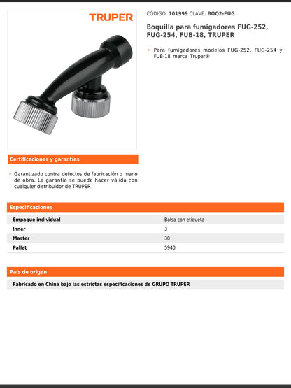 Boquilla para fumigadores modelos FUG 252 FUG 254 y FUB 18