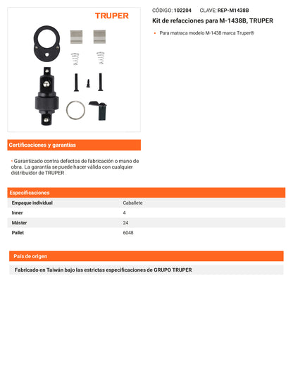 Ficha tecnica - Kit de refacciones para M-1438B - SKU 102204