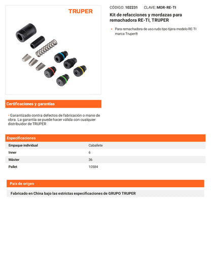 Ficha tecnica - Kit de refacciones y mordazas RE-TI - SKU 102231