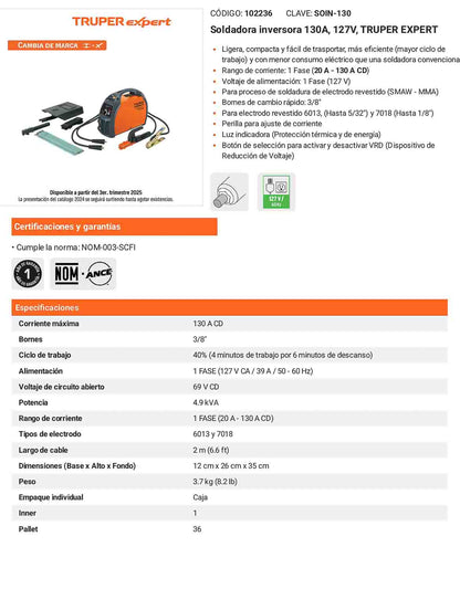 Soldadora inversora 130A de 127V