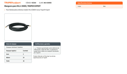 Ficha tecnica - Manguera para HILA-2000X - SKU 102264