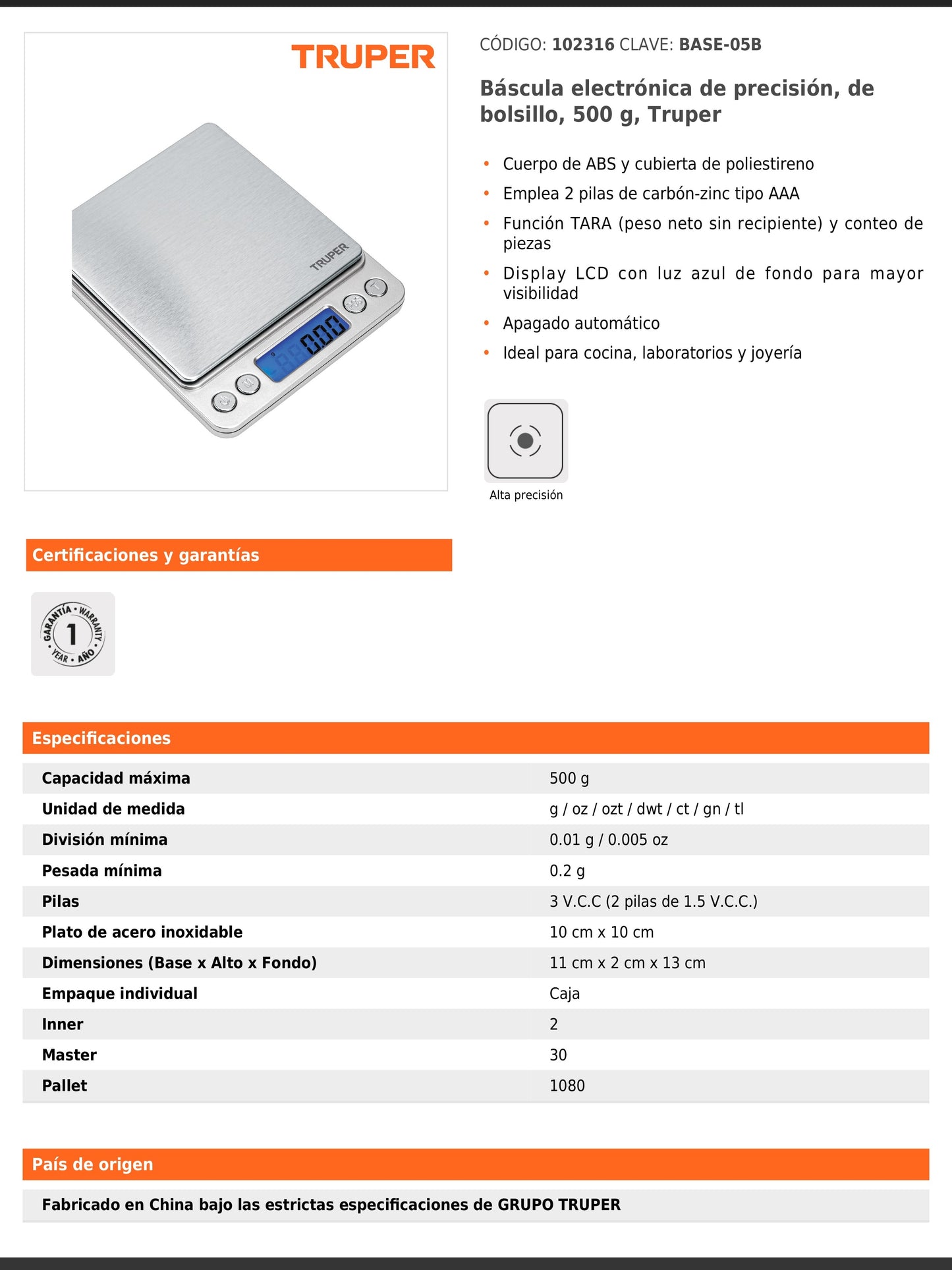Báscula electrónica de precisión de bolsillo de 500 g
