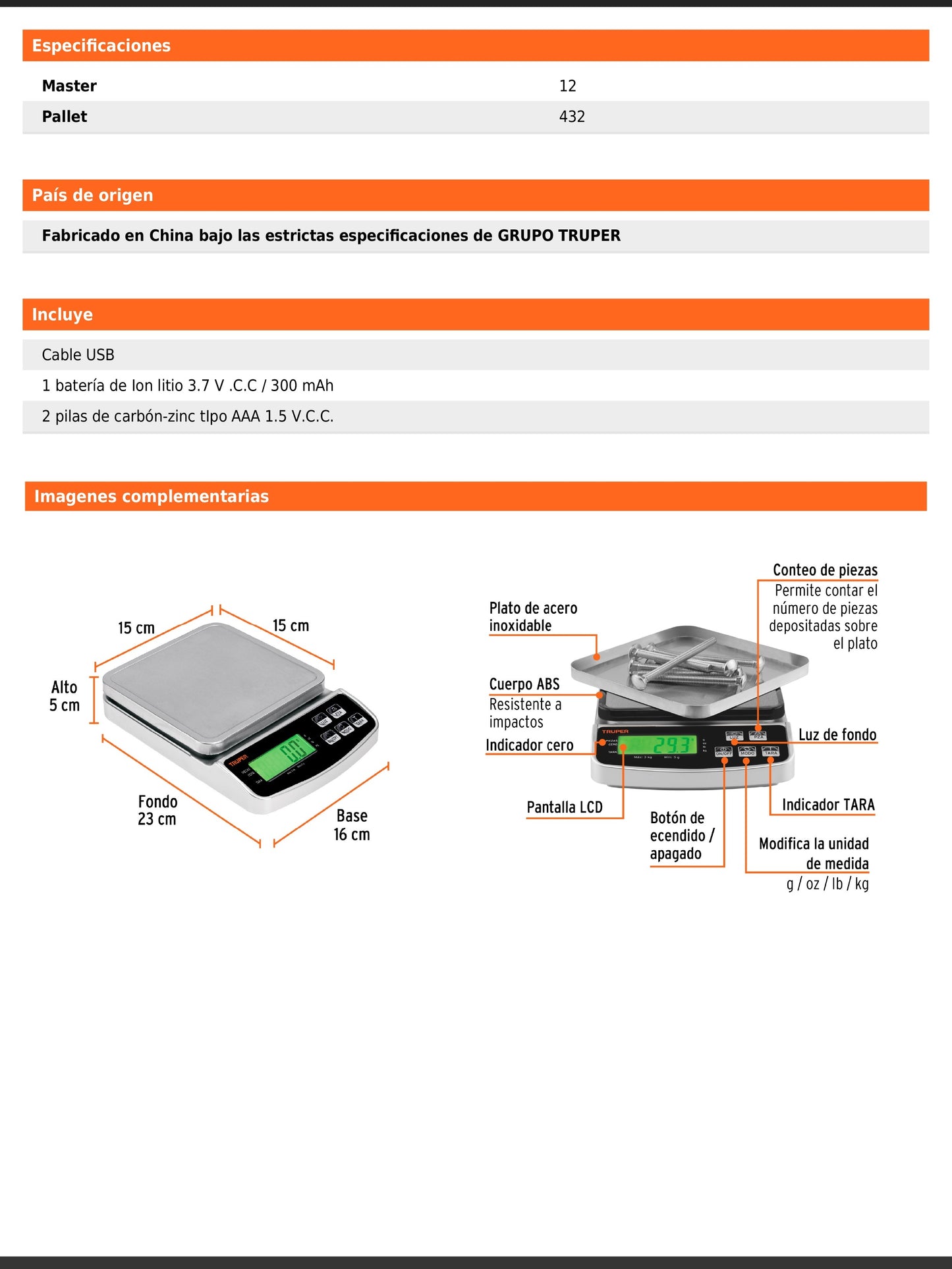 Báscula electrónica de precisión recargable de 3 kg