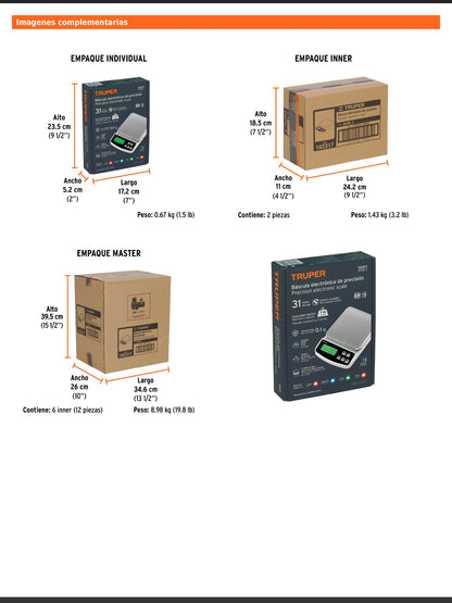 Báscula electrónica de precisión recargable de 3 kg