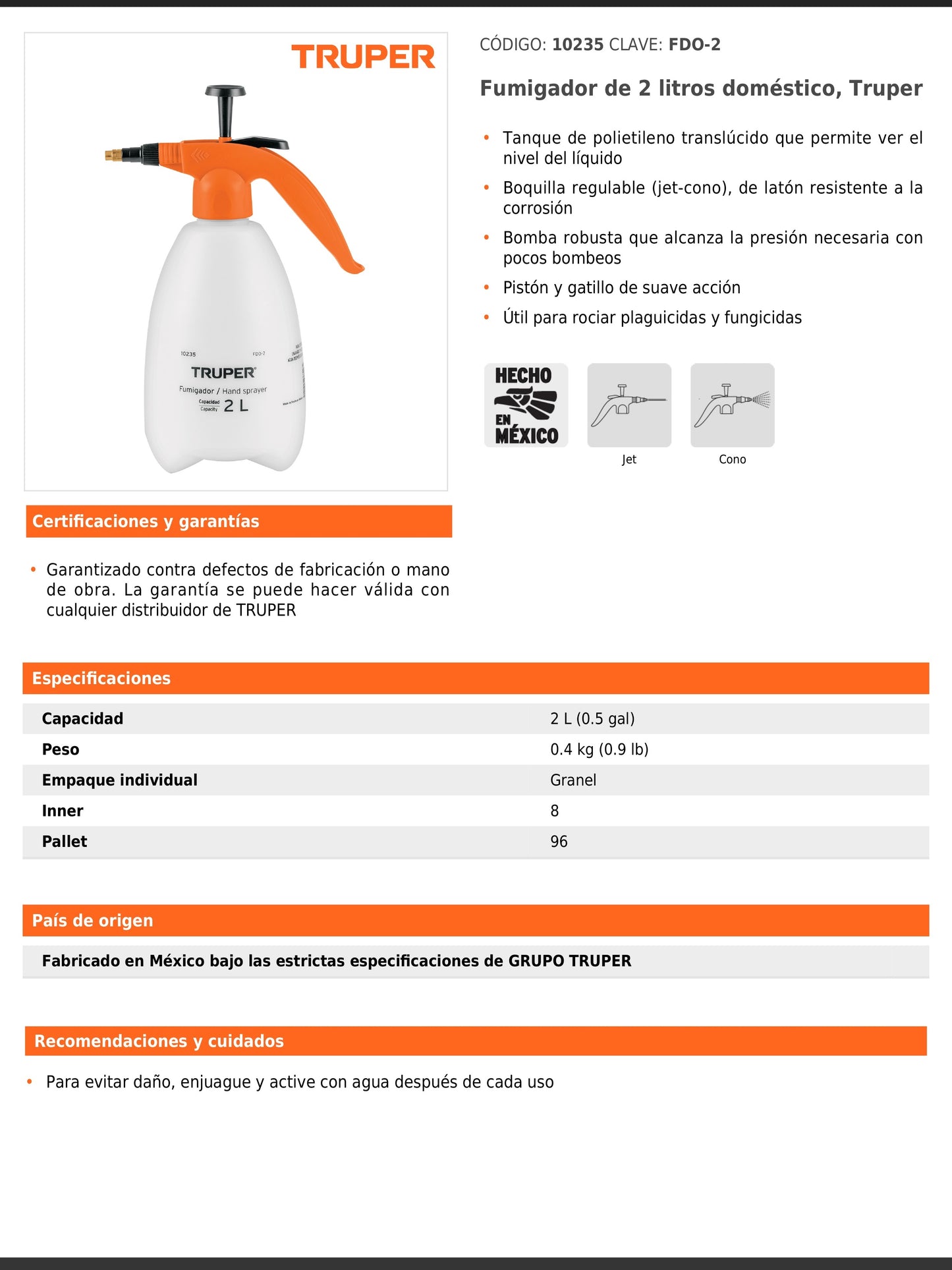 Fumigador doméstico de 2 litros con tanque translúcido