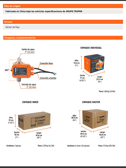 Control automático de presión de bombas para agua de 180 grados